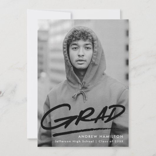 Schwarz | Dashed Modern Foto Abschluss Ankündigung (Vorderseite)