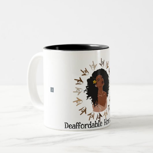 Schwarz, Deaf Frauen Tasse in ASL Design. (Vorderseite Links)