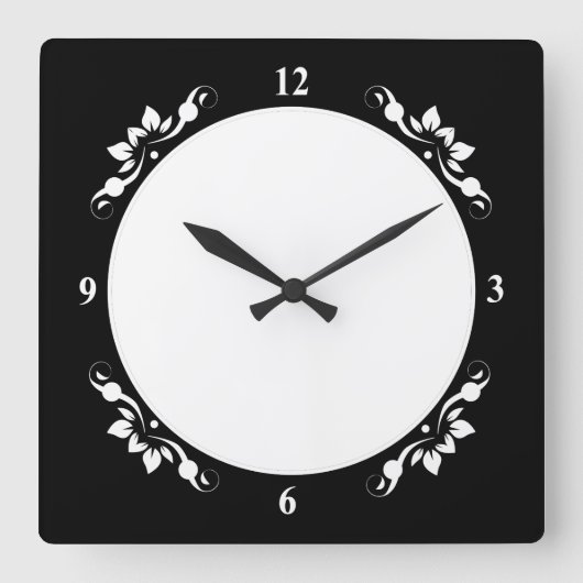 Schwarz Decorative Sq Uhr Vorderseite Weiße Zahlen (Vorderseite)