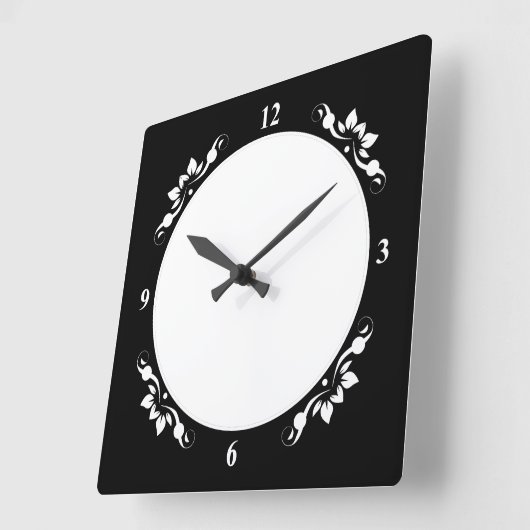 Schwarz Decorative Sq Uhr Vorderseite Weiße Zahlen (Winkel)