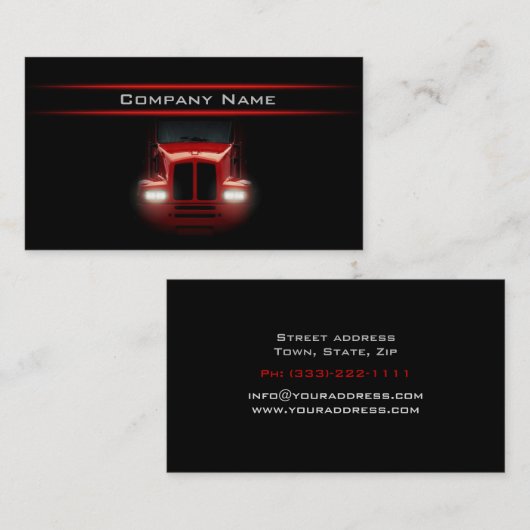 Schwarz-Design Red Truck Vorderseite dunkles Layou Visitenkarte (Vorne/Hinten)
