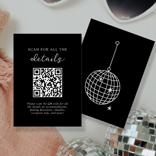 Schwarz | Details zum Disco Ball Wedding QR Code Begleitkarte