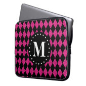 Schwarz-Diamant-Monogramm in Hot Pink Laptopschutzhülle (Vorderseite Links)