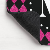 Schwarz-Diamant-Monogramm in Hot Pink Mousepad (Ecke)