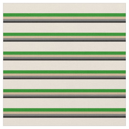 Schwarz, Dim Gray, Tan, Green und Bisque Lines Stoff (Nahaufnahme)