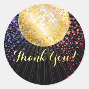 Schwarz, Disco-Party, vielen Dank Runder Aufkleber
