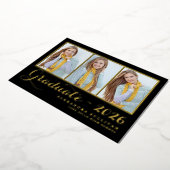 Schwarz-Drei-Foto Collage Abschluss Gold Folieneinladung (Gedreht)