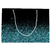 Schwarz/Dunkel Aquamariner Glitzer Eleganter Name Große Geschenktüte (Rückseite)