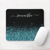 Schwarz/Dunkel Aquamariner Glitzer Eleganter Name Mousepad (Mit Mouse)
