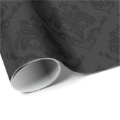 Schwarz-Dunkel-Grau-Damaskus-Monochromatisches Des Geschenkpapier (Rolleneckpunkt)