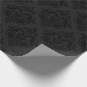 Schwarz-Dunkel-Grau-Damaskus-Monochromatisches Des Geschenkpapier (Ecke)