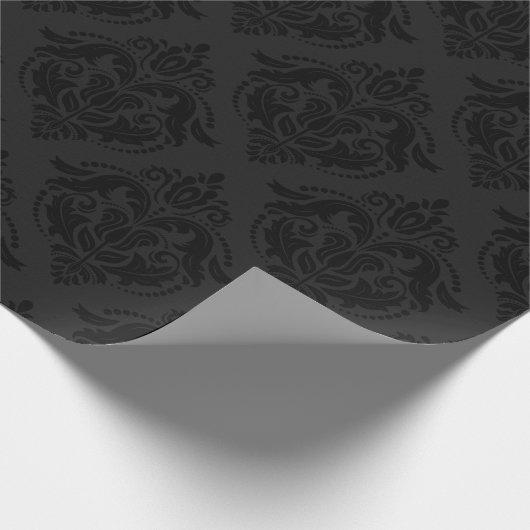 Schwarz-Dunkel-Grau-Damaskus-Monochromatisches Des Geschenkpapier (Ecke)