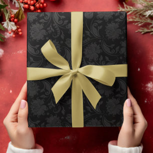 Schwarz-Dunkel-Grau-Damaskus-Monochromatisches Des Geschenkpapier