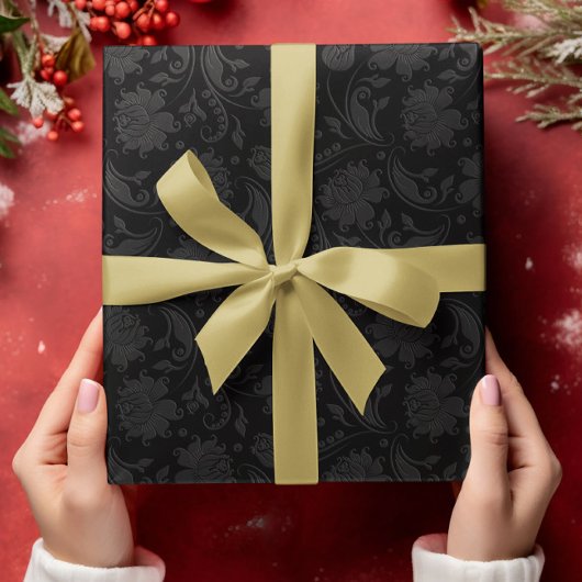 Schwarz-Dunkel-Grau-Damaskus-Monochromatisches Des Geschenkpapier