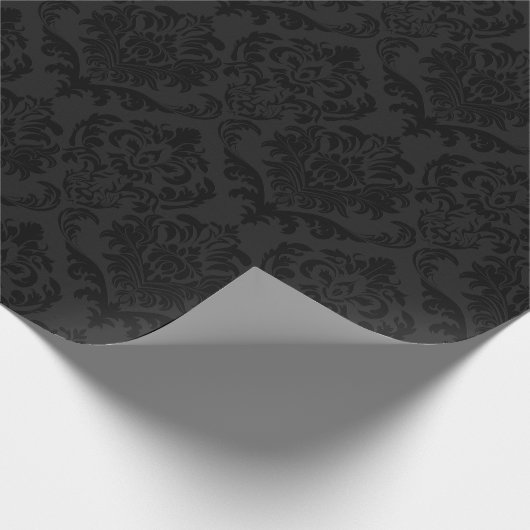 Schwarz-Dunkel-Grau-Damaskus-Monochromatisches Des Geschenkpapier (Ecke)