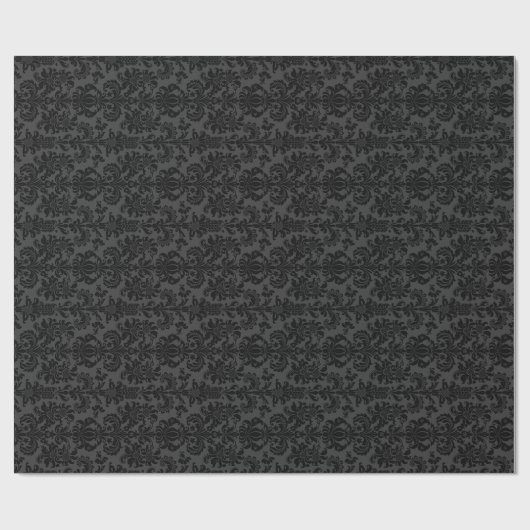 Schwarz/Dunkel-graue Monotones Floral Damasks Geschenkpapier (Flach)