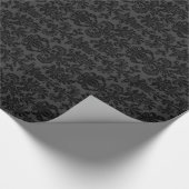 Schwarz/Dunkel-graue Monotones Floral Damasks Geschenkpapier (Ecke)