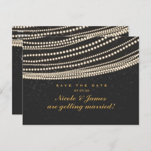 Schwarz-Dunkel-Nacht-Himmel- und String-Leuchten S Ankündigungspostkarte (Vorne/Hinten)