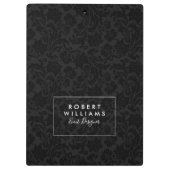 Schwarz-Dunkelgrau-Floral-Damaskus-Muster Klemmbrett (Rückseite)