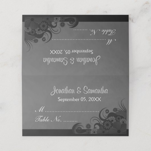 Schwarz-Dunkelgrau-Hibiskus Blütengeklappte Tabell Platzkarte (Außenseite Aufgefaltet)