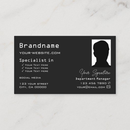 Schwarz dunkelgrau mit Logo und Foto Visitenkarte (Rückseite)