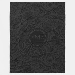 Schwarz & dunkelgrau Paisley Fleecedecke