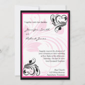 Schwarz-Dunkelrosa-Blütenhochzeit Einladung (Vorderseite)
