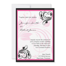 Schwarz-Dunkelrosa-Blütenhochzeit Einladung