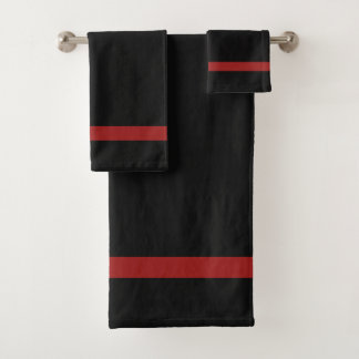 Schwarz + Dunkelrot Badhandtuch Set