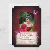 Schwarz, Dunkelrot, violette Schmetterlinge Quince Einladung (Vorderseite)