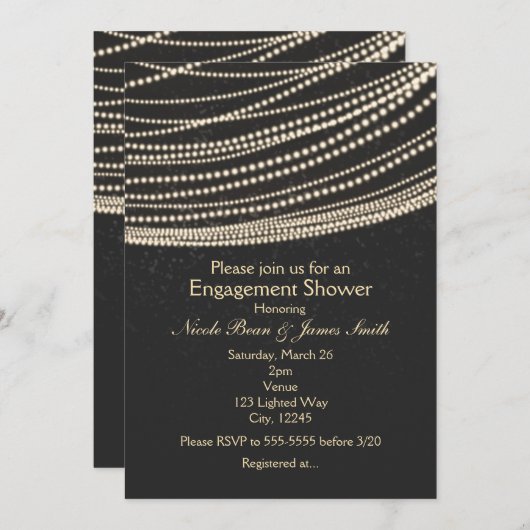 Schwarz Dunkle Nacht Himmel & String Lights Einlad Einladung (Vorne/Hinten)