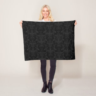 Schwarz Dunkler Fanchy Chic Damask Muster Fleecedecke