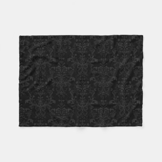 Schwarz Dunkler Fanchy Chic Damask Muster Fleecedecke (Vorderseite (Horizontal))