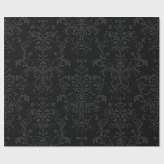 Schwarz Dunkler Fanchy Chic Damask Muster Geschenkpapier (Flach)