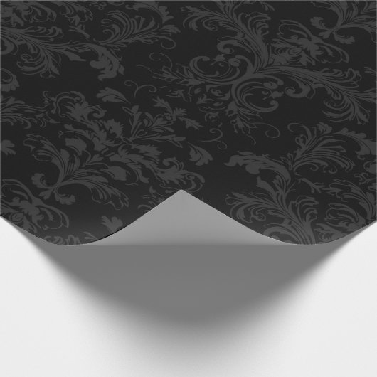 Schwarz Dunkler Fanchy Chic Damask Muster Geschenkpapier (Ecke)
