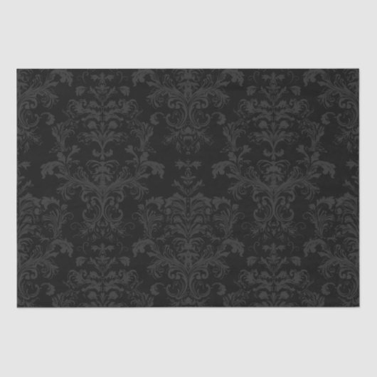 Schwarz Dunkler Fanchy Chic Damask Muster Seidenpapier (Vorderseite)