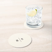 Schwarz & Ecru bearbeitbare Farbe Monogramm Hochze Runder Pappuntersetzer (Vor Ort)