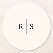 Schwarz & Ecru bearbeitbare Farbe Monogramm Hochze Runder Pappuntersetzer (Vorderseite)