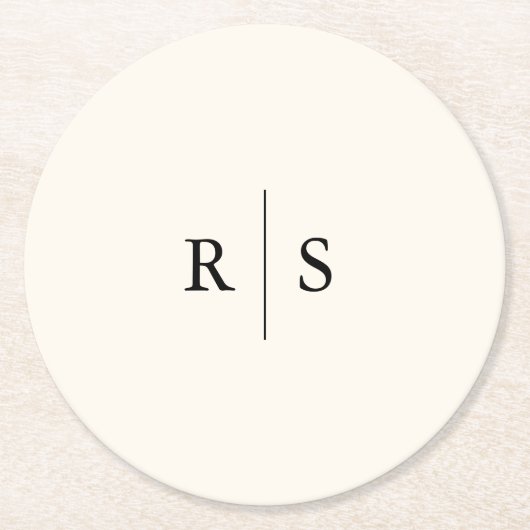 Schwarz & Ecru bearbeitbare Farbe Monogramm Hochze Runder Pappuntersetzer (Vorderseite)