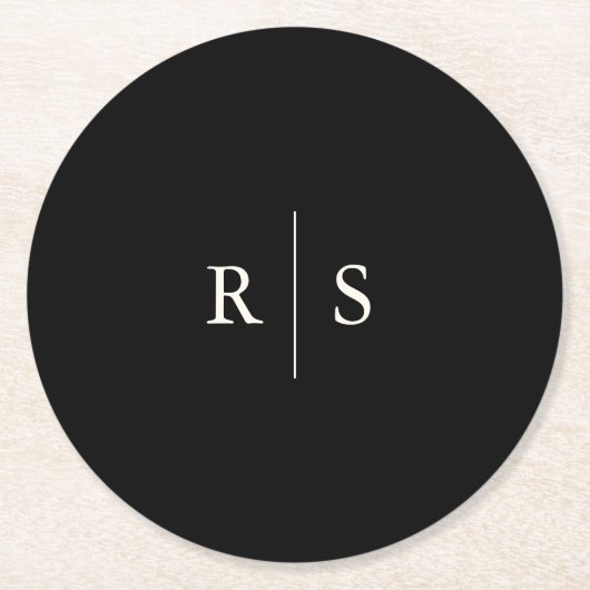 Schwarz & Ecru bearbeitbare Farbe Monogramm Hochze Runder Pappuntersetzer (Vorderseite)