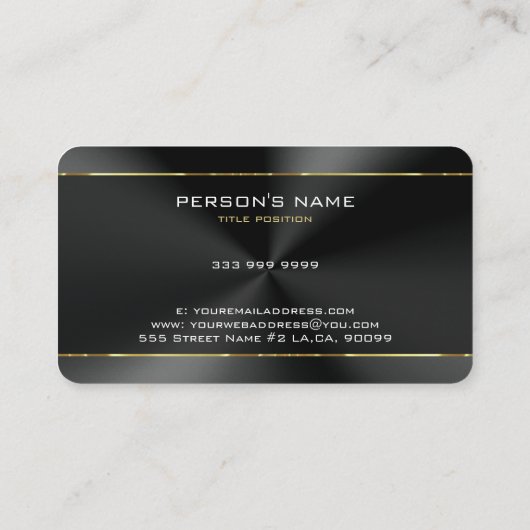 Schwarz-Edelstahl Textur Gold Streifen Akzent Visitenkarte (Rückseite)