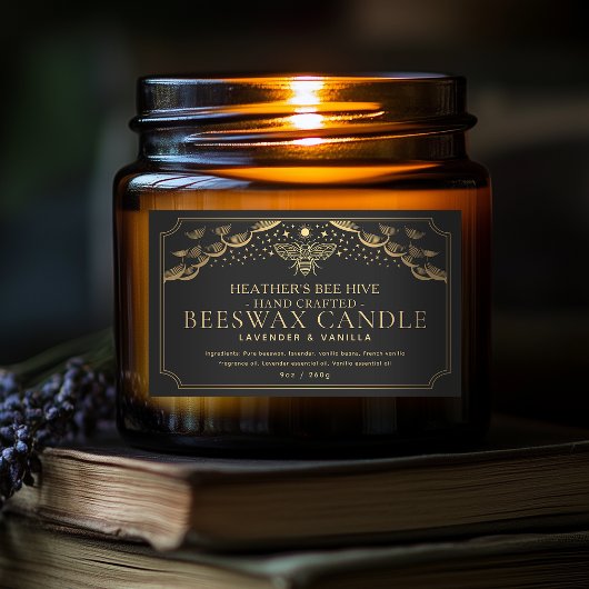 Schwarz Editable Hexe Tarot Honeybee Candle Label Rechteckiger Aufkleber
