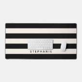 Schwarz-Eggshell Weiße Rugby-Streifen mit Namen Schreibtischunterlage (Tastatur & Maus)