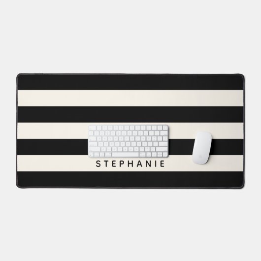 Schwarz-Eggshell Weiße Rugby-Streifen mit Namen Schreibtischunterlage (Tastatur & Maus)
