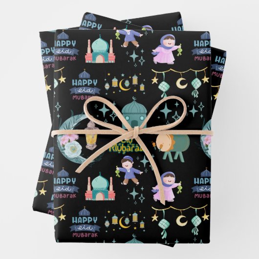 Schwarz | Eid Al-Fitr Mubarak Geschenkpapier Set (Beispiel)