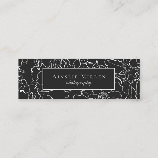 Schwarz einfach floral mini visitenkarte (Vorderseite)