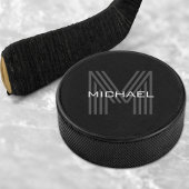Schwarz Einfach Modernes Minimalistisches Monogram Eishockey Puck