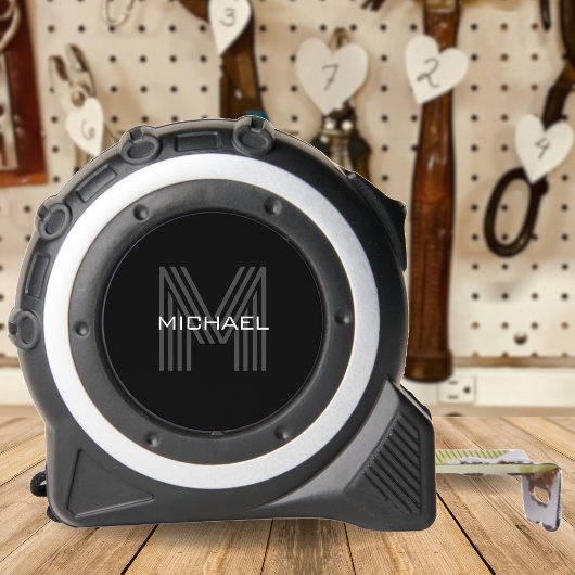 Schwarz Einfach Modernes Minimalistisches Monogram Maßband