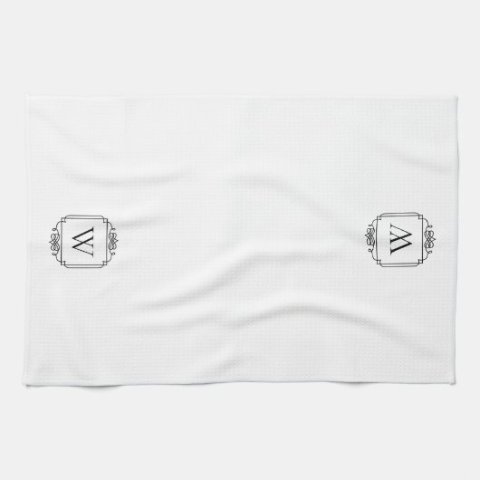 Schwarz | Einfache klassische Frame Monogram Geschirrtuch (Horizontal)