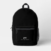 Schwarz Einfache Minimalistische Monogramm und Nam Bedruckter Rucksack (Vorderseite)